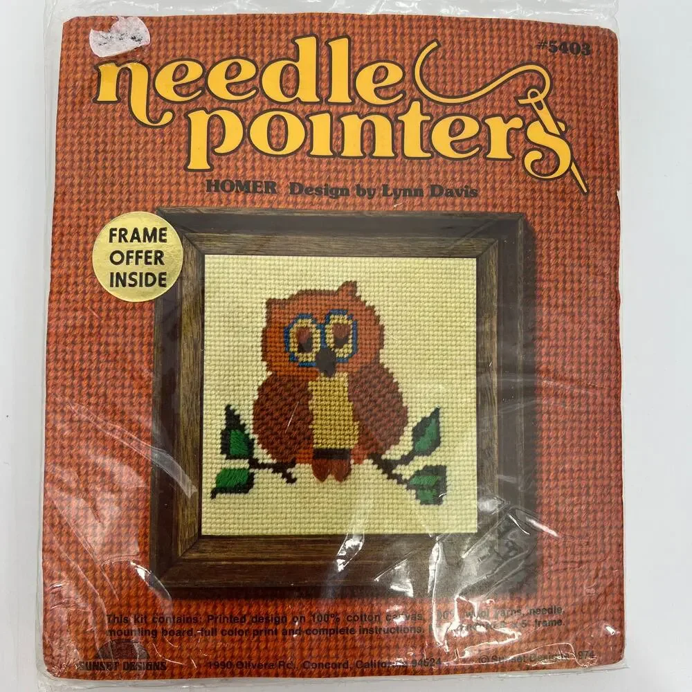 Sunset Designs OWL Needle Pointers Vintage 1974 #5403 Kit Complete Sealed